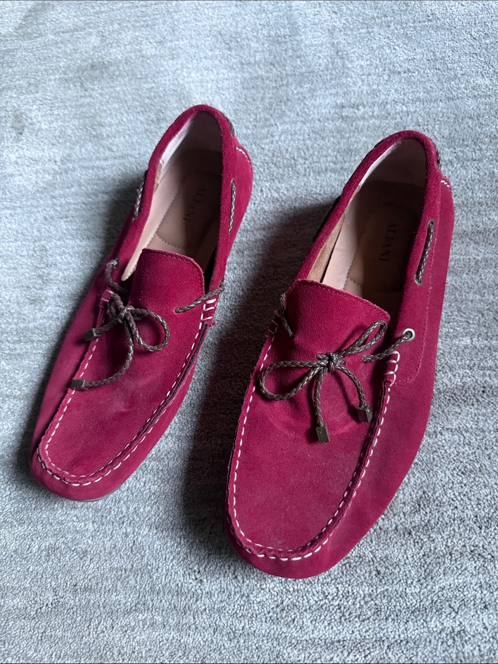 Alfani leather suede Trevor maroon boat shoes